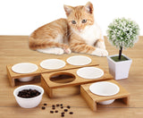 Bamboo Pet Feeder Ceramic Bowl Raised Stand (new)