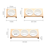 Bamboo Pet Feeder Ceramic Bowl Raised Stand (new)