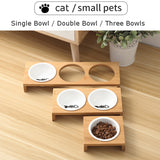 Bamboo Pet Feeder Ceramic Bowl Raised Stand (new)