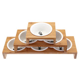 Bamboo Pet Feeder Ceramic Bowl Raised Stand (new)