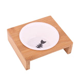 Bamboo Pet Feeder Ceramic Bowl Raised Stand (new)