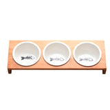 Bamboo Pet Feeder Ceramic Bowl Raised Stand (new)