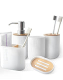 Bamboo Wood Bathroom Set with Toothbrush Holder, Soap Dish, Soap Dispenser, and Toilet Brush Container
