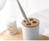 Bamboo Wood Bathroom Set with Toothbrush Holder, Soap Dish, Soap Dispenser, and Toilet Brush Container