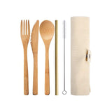 Bamboo Cutlery Flatware Utensils Set Reusable  Fork Spoon Knife