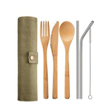 Bamboo Cutlery Flatware Utensils Set Reusable  Fork Spoon Knife