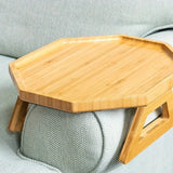 Foldable Sofa Tray Table Natural Wooden Sofa Armrest Clip-On Tray Household Portable Armrest Tray for Snacks Drinks Coffe Plate
