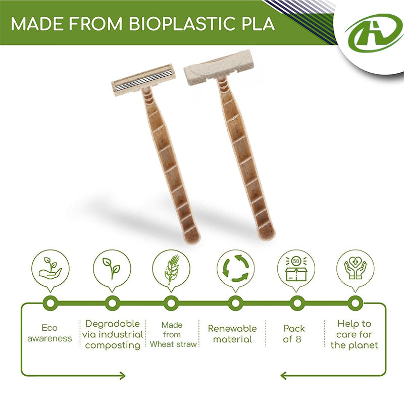 8pcs Disposable Manual Razor 3-layer Blade Wheat Straw Biodegradable M ...