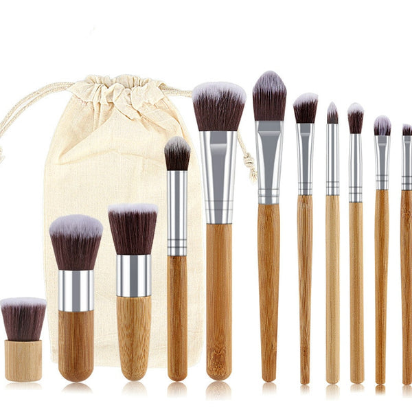 Vegan Bamboo Full Face Makeup 6-Brush Kit with Case - Omiana Beauty